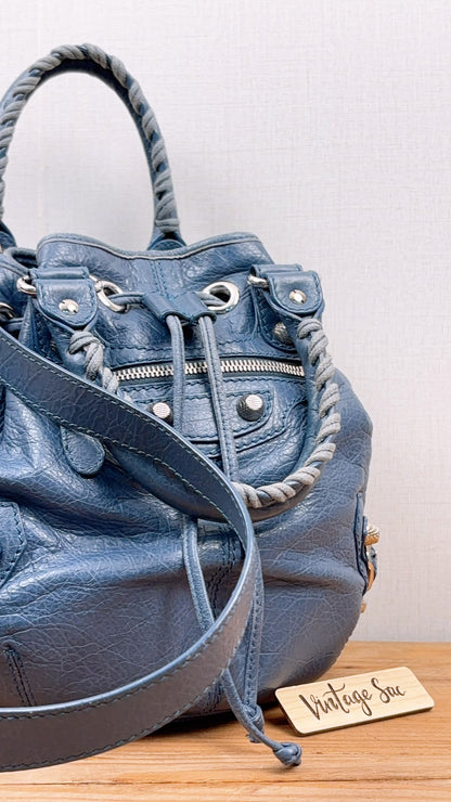 Balenciaga Blue Agneau PomPon Bucket