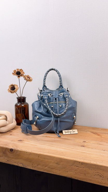 Balenciaga Blue Agneau PomPon Bucket