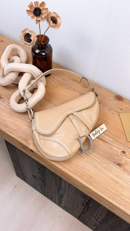 Dior Beige Calfskin Vintage Saddle Bag (SHW)