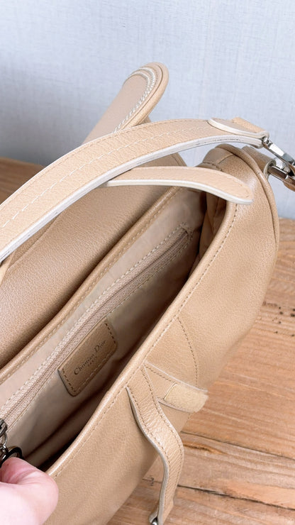 Dior Beige Calfskin Vintage Saddle Bag (SHW)
