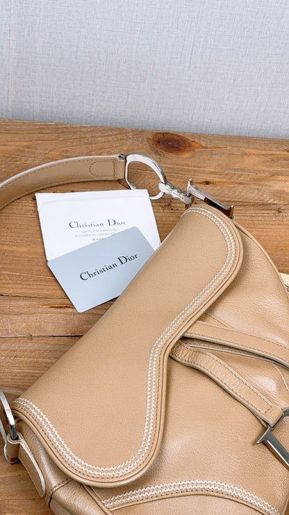 Dior Beige Calfskin Vintage Saddle Bag (SHW)