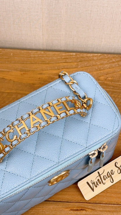 Chanel Light Blue Caviar 22S Vanity Case with Top Handle (GHW)