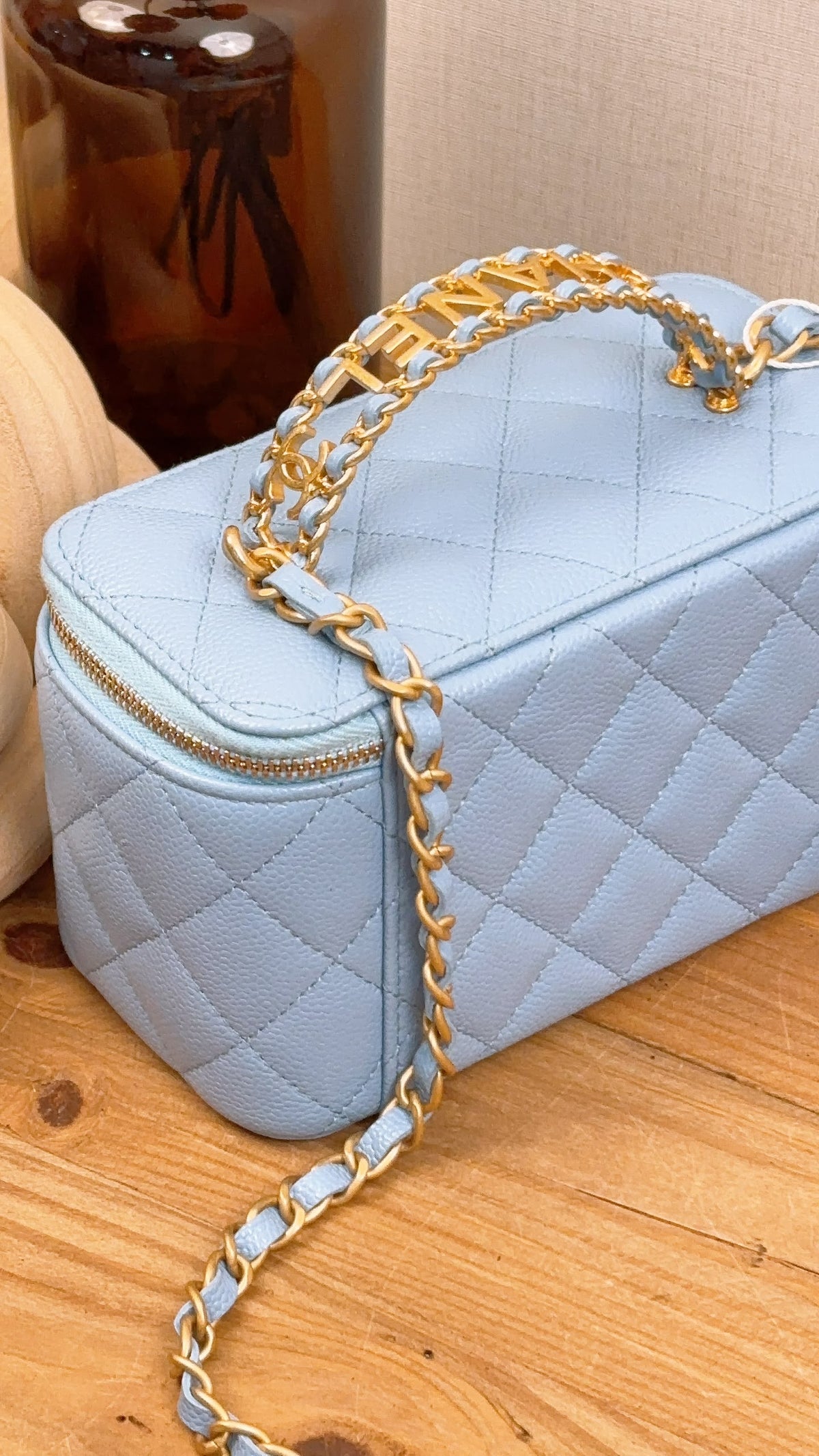 Chanel Light Blue Caviar 22S Vanity Case with Top Handle (GHW)
