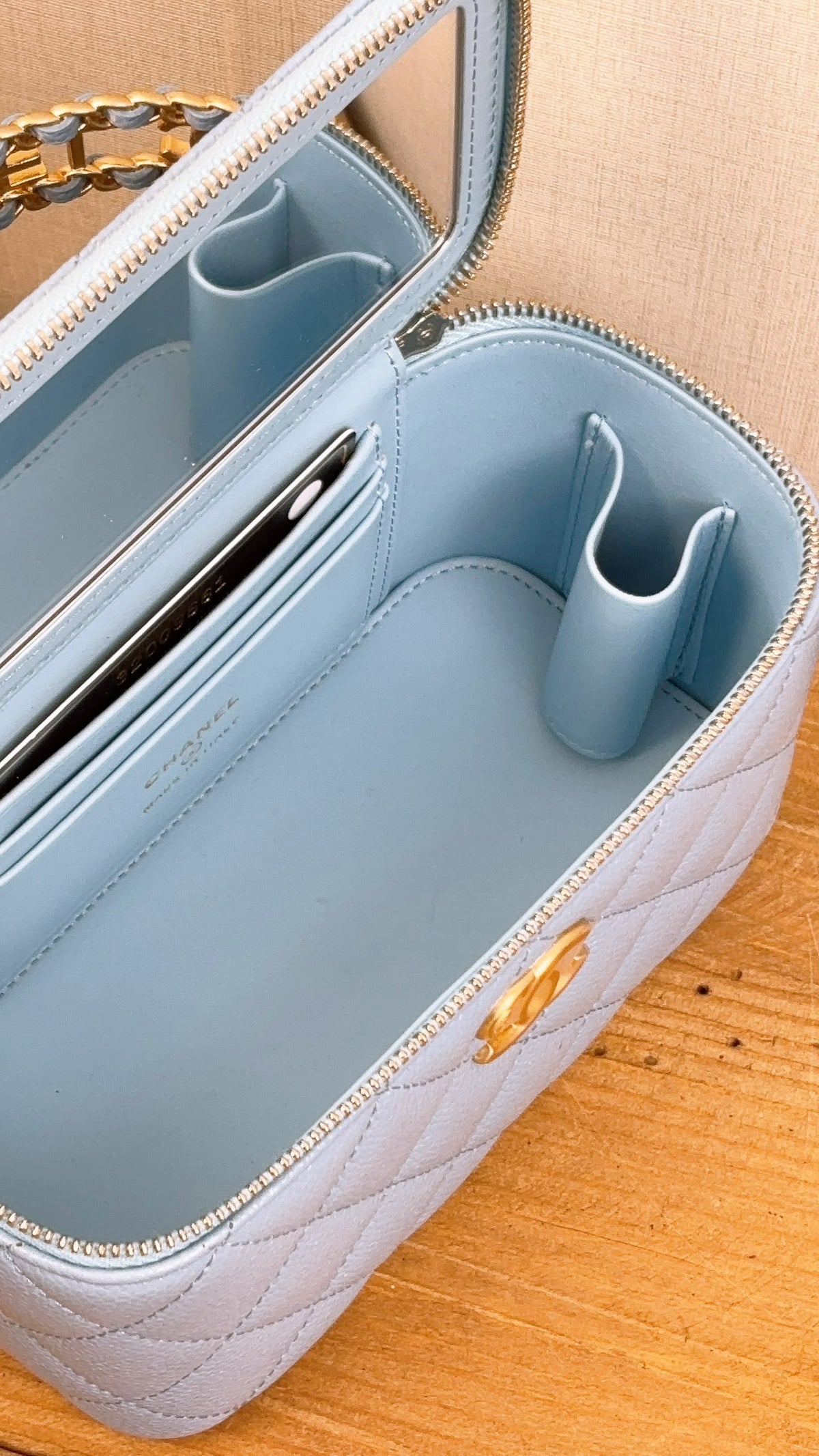 Chanel Light Blue Caviar 22S Vanity Case with Top Handle (GHW)