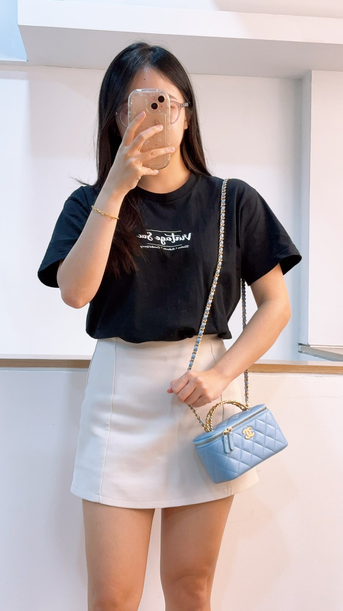 Chanel Light Blue Caviar 22S Vanity Case with Top Handle (GHW)