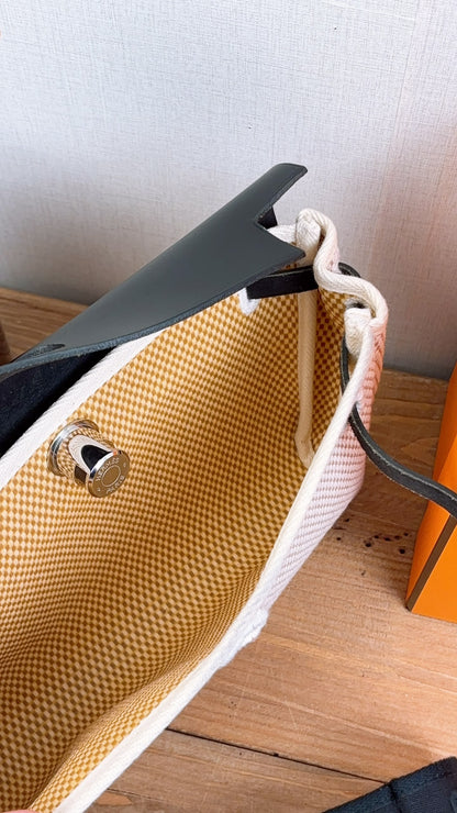 Hermes Black x Beige Canvas Herbag Clutch with Interchangeable Pouch (PHW)
