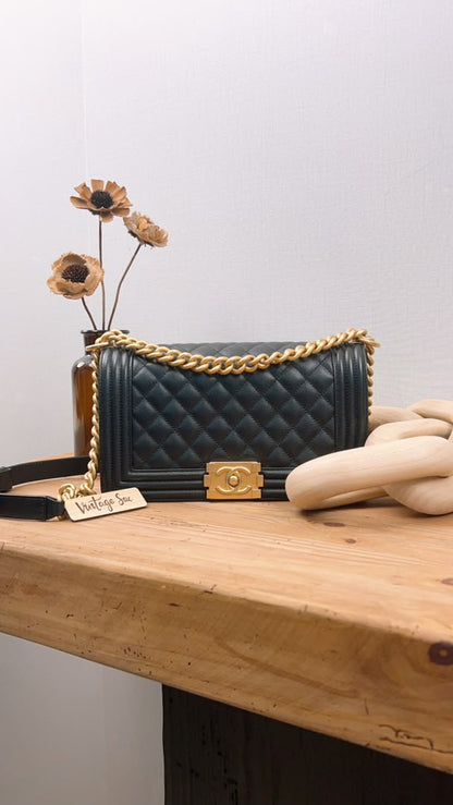 Chanel Black Caviar Old Medium Boy (GHW)