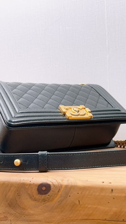 Chanel Black Caviar Old Medium Boy (GHW)