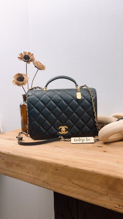 Chanel Black Caviar 23B Top Handle Full Flap (GHW)
