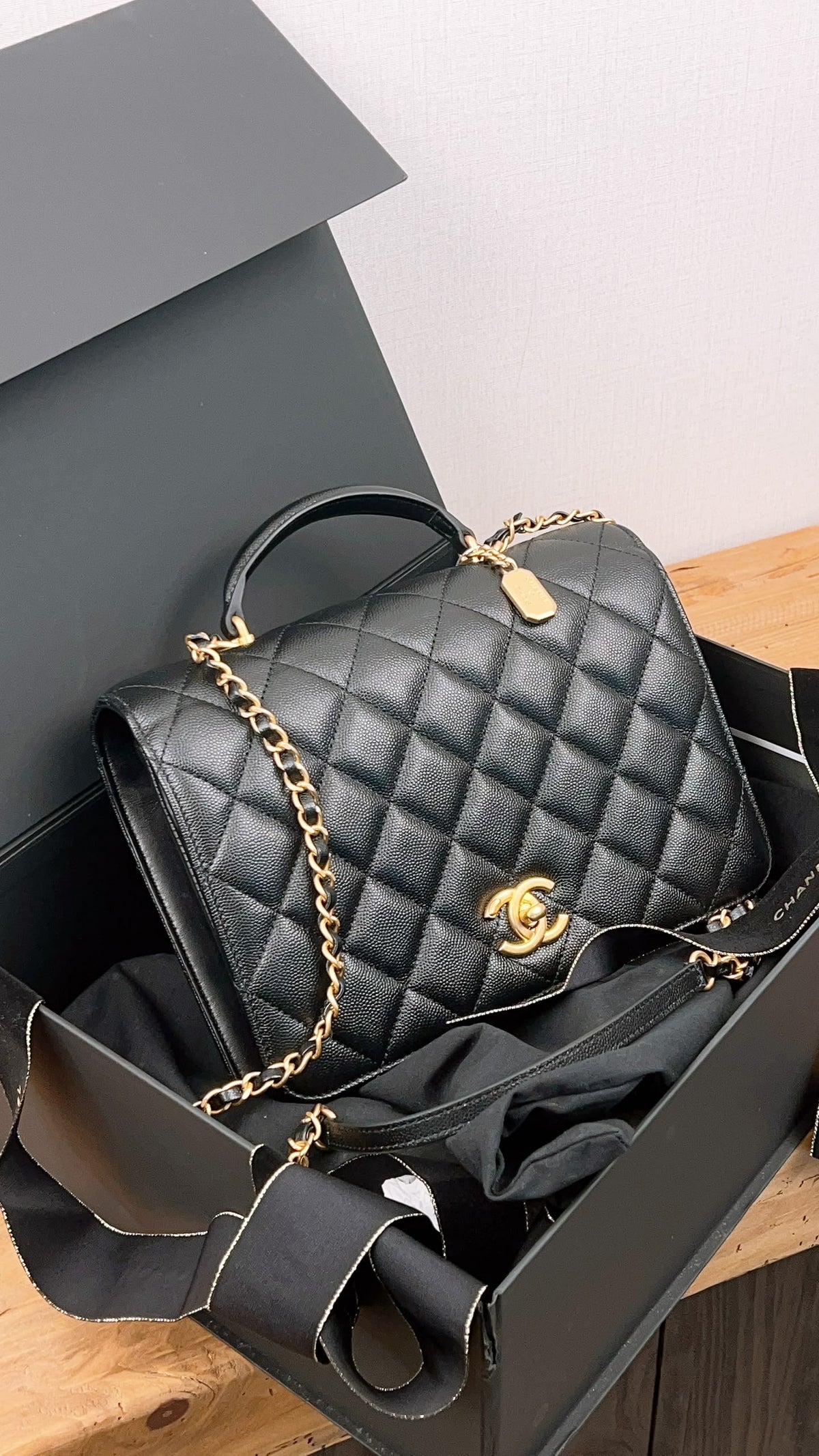 Chanel Black Caviar 23B Top Handle Full Flap (GHW)