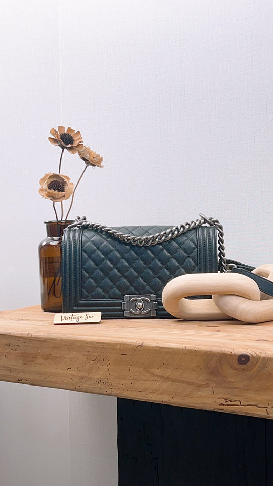 Chanel Black Caviar Old Medium Boy (RHW)