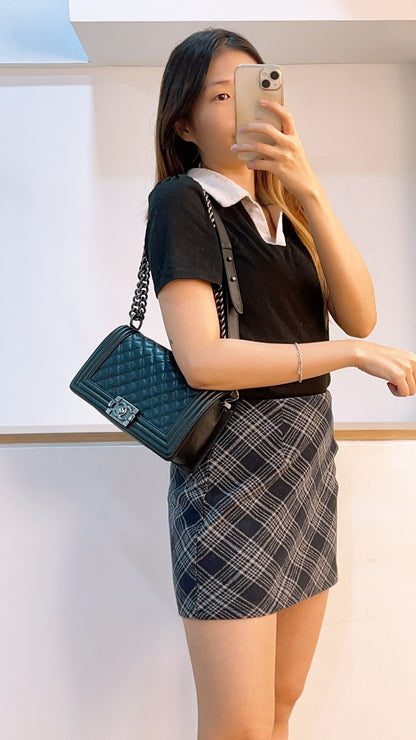 Chanel Black Caviar Old Medium Boy (RHW)