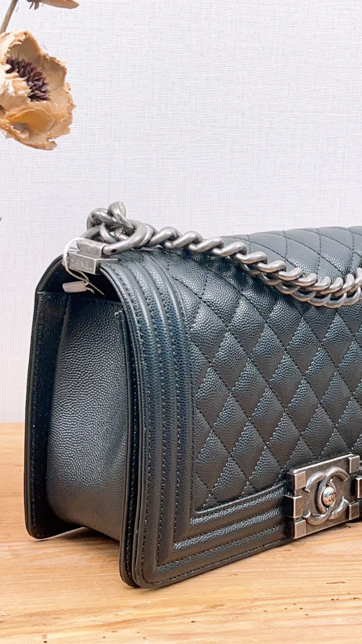 Chanel Black Caviar Old Medium Boy (RHW)