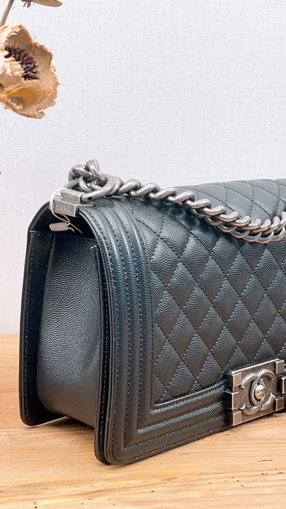 Chanel Black Caviar Old Medium Boy (RHW)