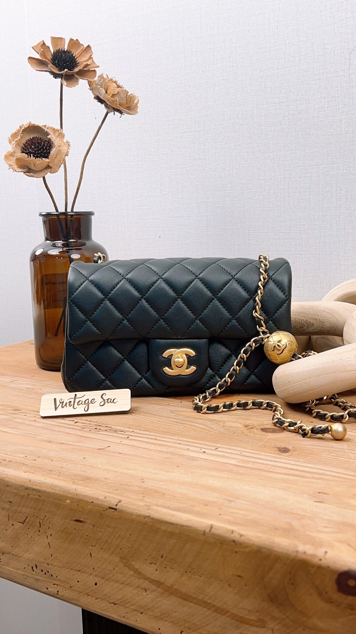 Chanel Black Lambskin Mini Rectangular w Pearl Crush (GHW)