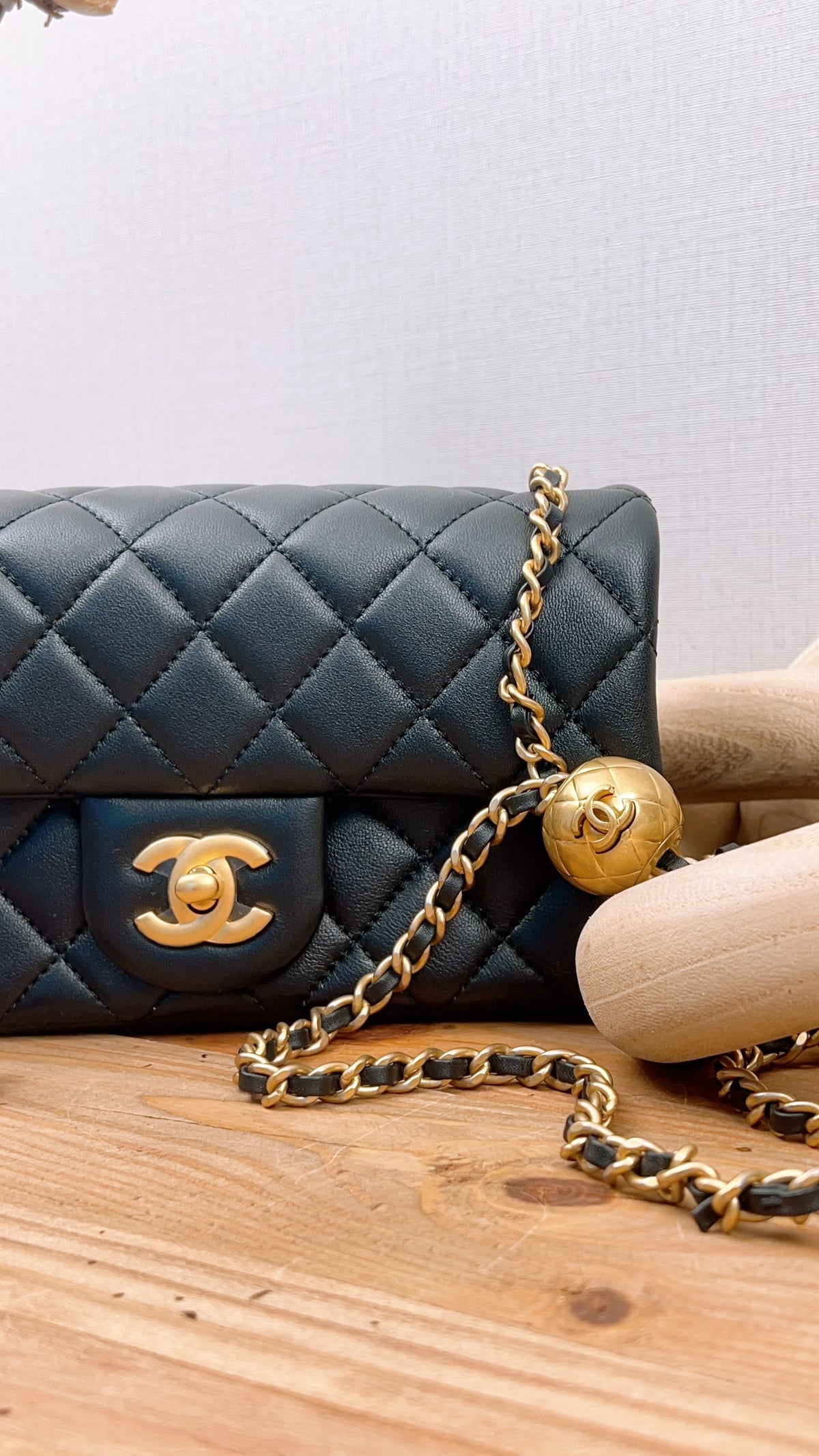 Chanel Black Lambskin Mini Rectangular w Pearl Crush (GHW)