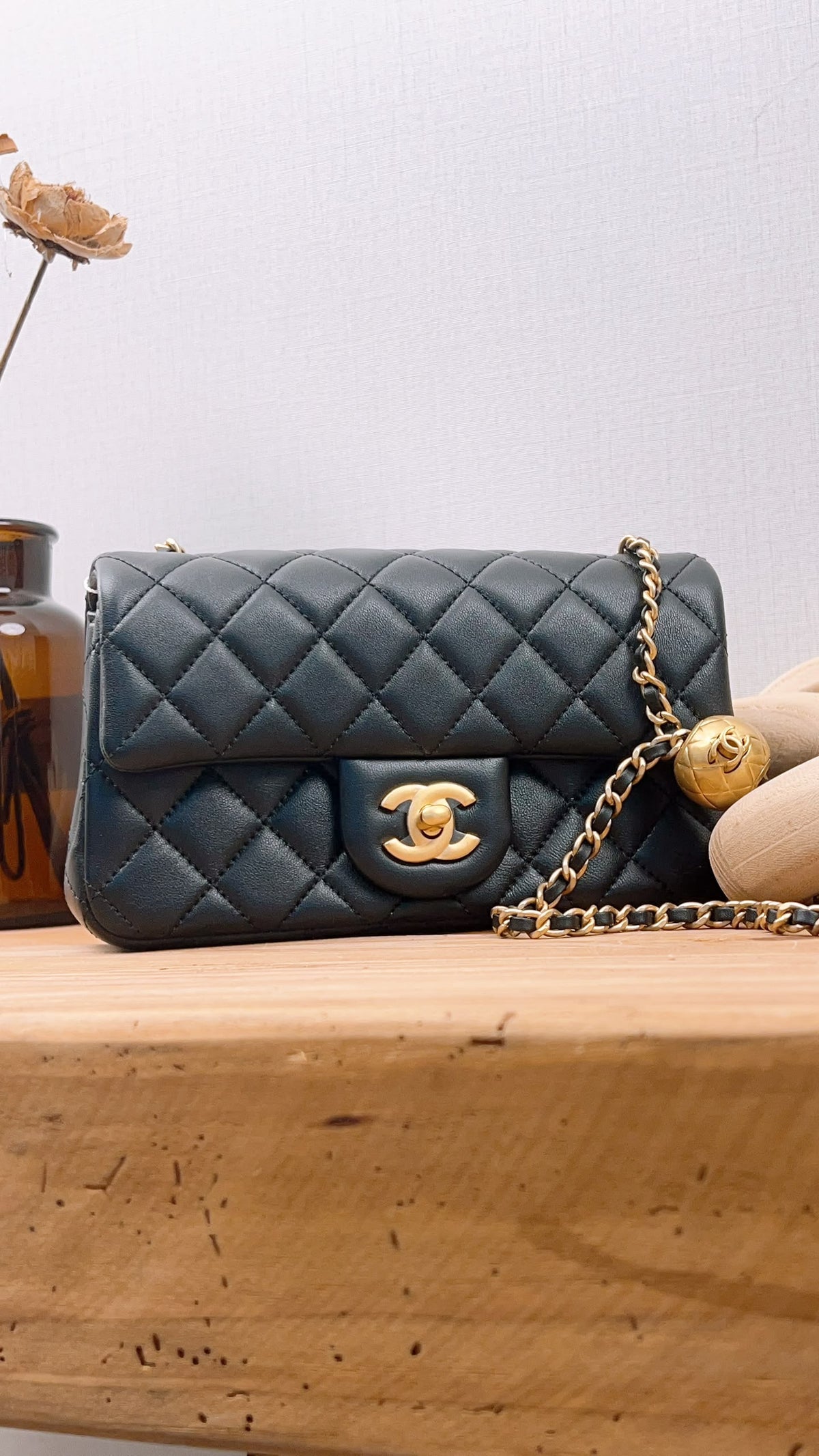 Chanel Black Lambskin Mini Rectangular w Pearl Crush (GHW)