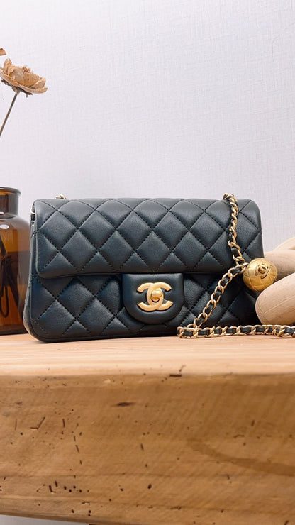 Chanel Black Lambskin Mini Rectangular w Pearl Crush (GHW)