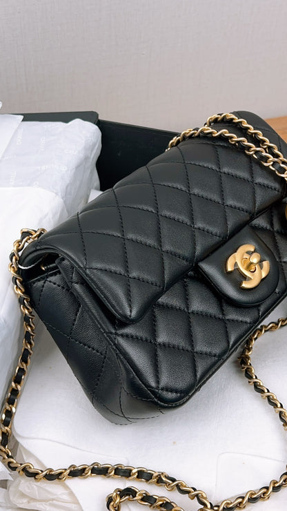 Chanel Black Lambskin Mini Rectangular w Pearl Crush (GHW)