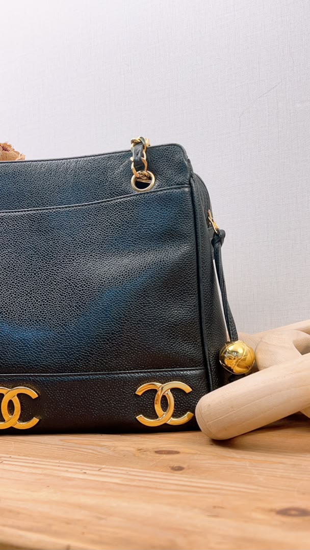 Chanel Black Caviar Vintage Triple CC Shoulder Bag