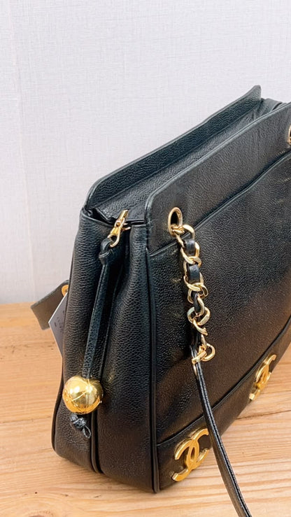 Chanel Black Caviar Vintage Triple CC Shoulder Bag