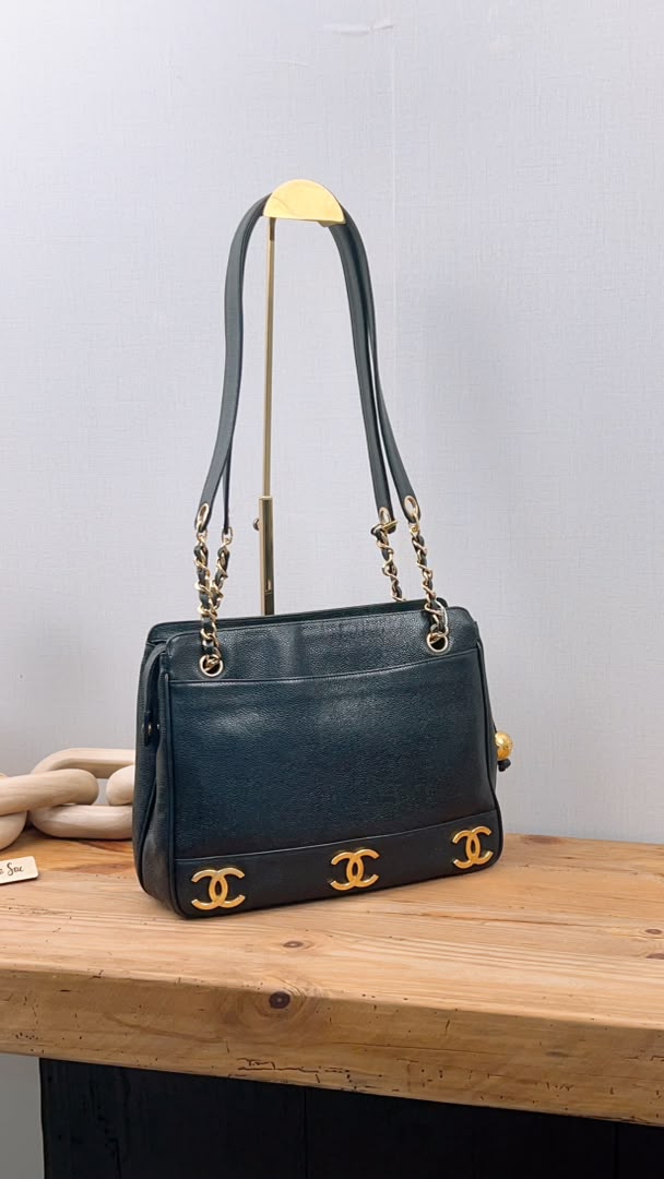 Chanel Black Caviar Vintage Triple CC Shoulder Bag