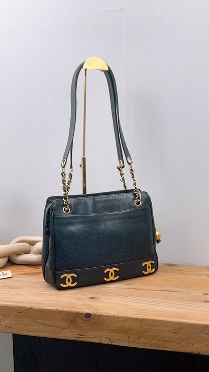 Chanel Black Caviar Vintage Triple CC Shoulder Bag
