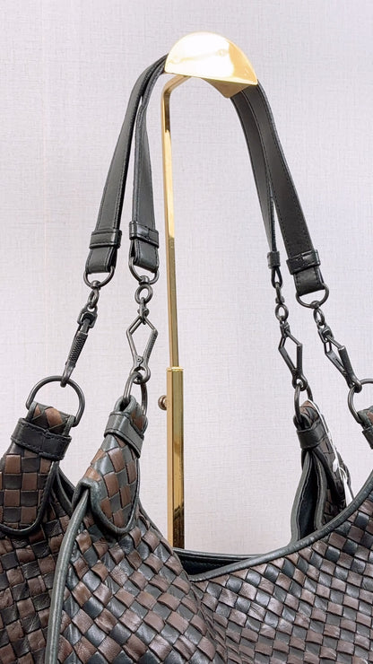 BV Black x Brown Intrecciato Nappa Hobo Bag