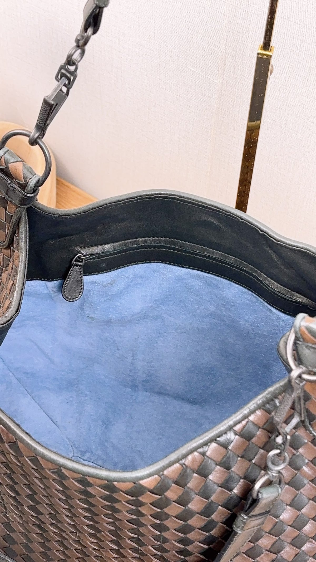 BV Black x Brown Intrecciato Nappa Hobo Bag