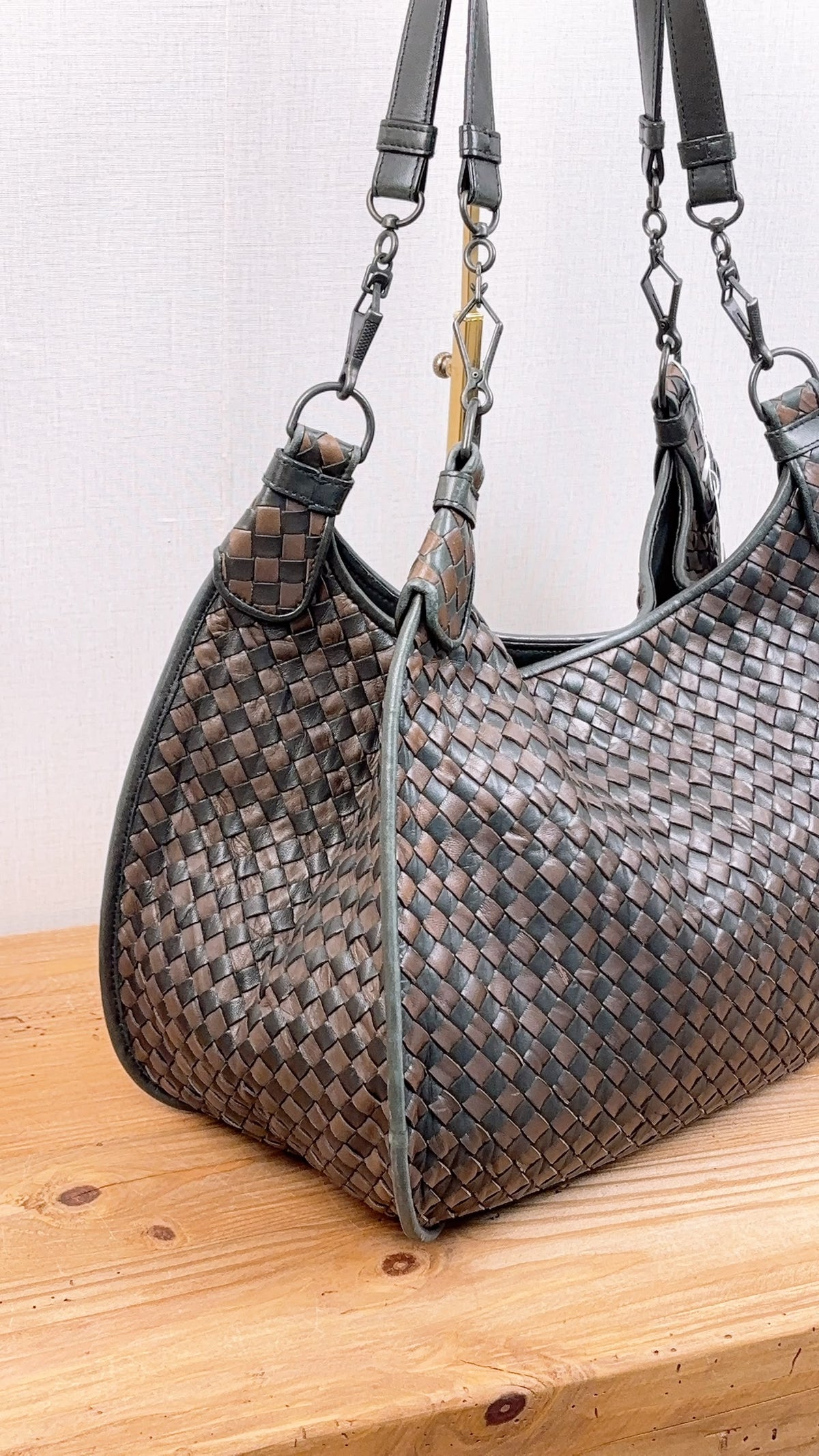 BV Black x Brown Intrecciato Nappa Hobo Bag