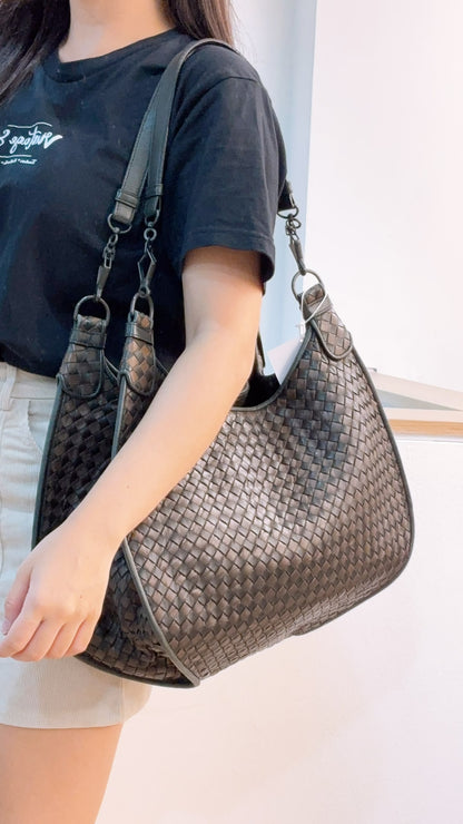 BV Black x Brown Intrecciato Nappa Hobo Bag