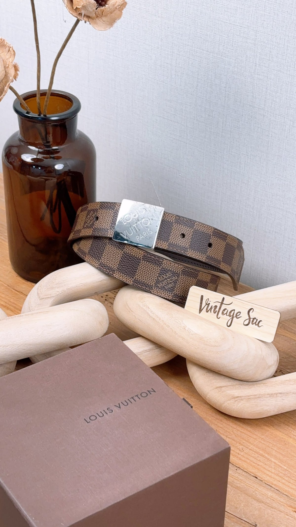 LV Damier Ebene Santur Carre Belt 35mm