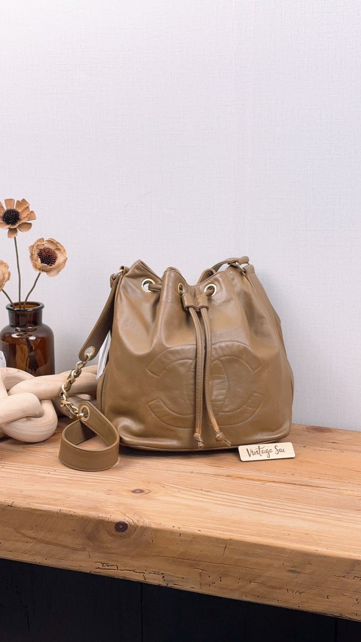 Chanel Brown Lambskin Vintage CC Soft Bucket (GHW)