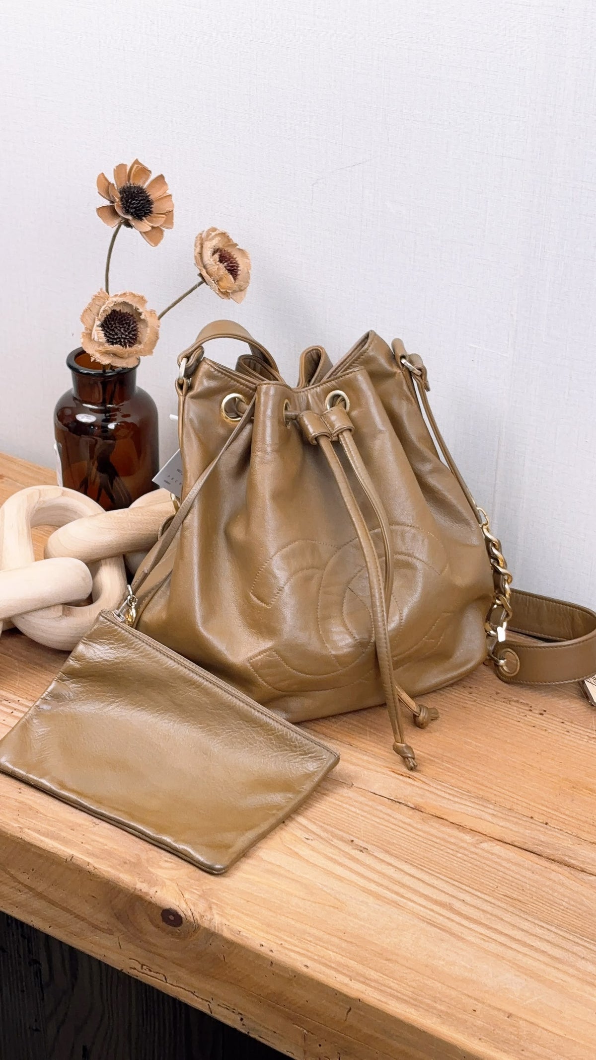 Chanel Brown Lambskin Vintage CC Soft Bucket (GHW)