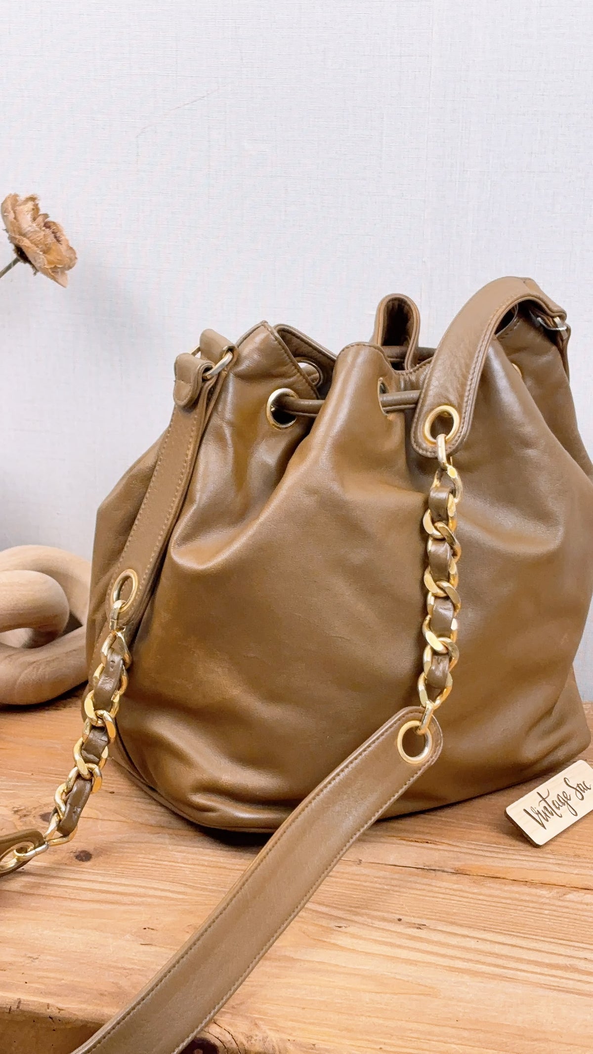 Chanel Brown Lambskin Vintage CC Soft Bucket (GHW)