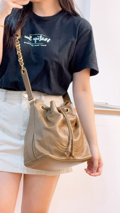 Chanel Brown Lambskin Vintage CC Soft Bucket (GHW)