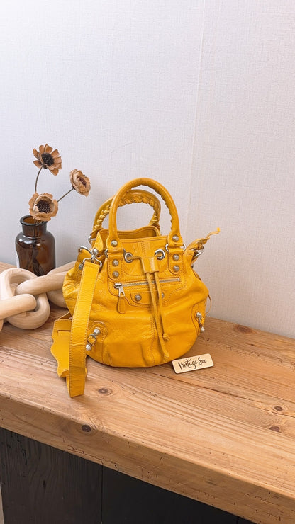 Balenciaga Yellow Lambskin Giant Pompon Bucket