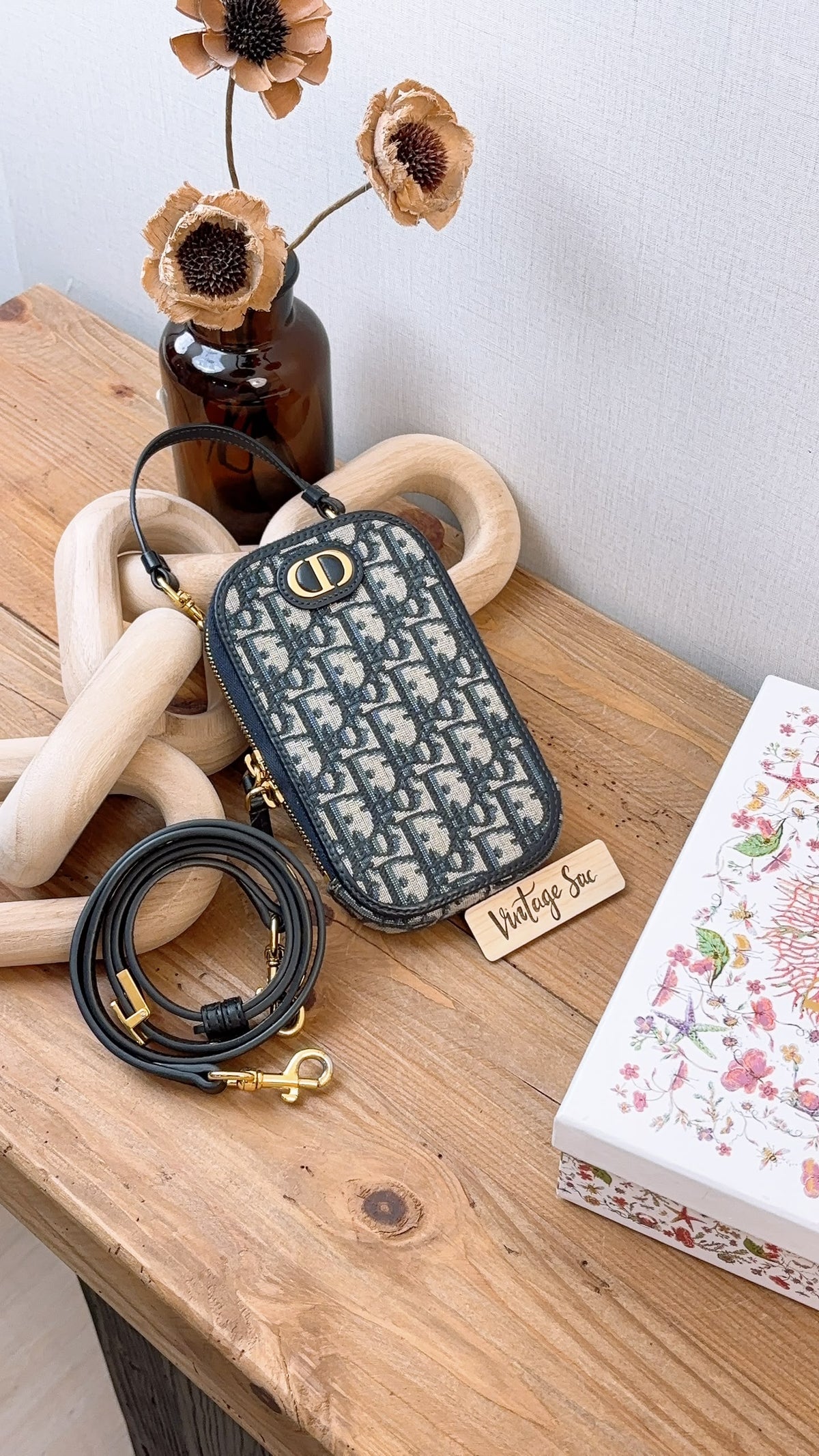Dior Navy Oblique 30 Montaigne Phone Holder (GHW)