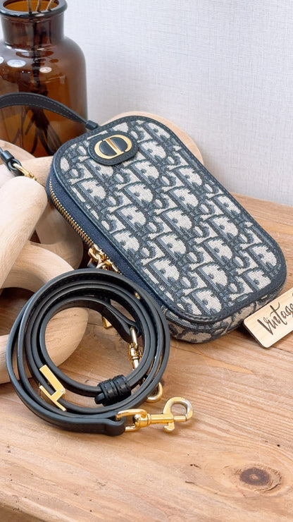 Dior Navy Oblique 30 Montaigne Phone Holder (GHW)