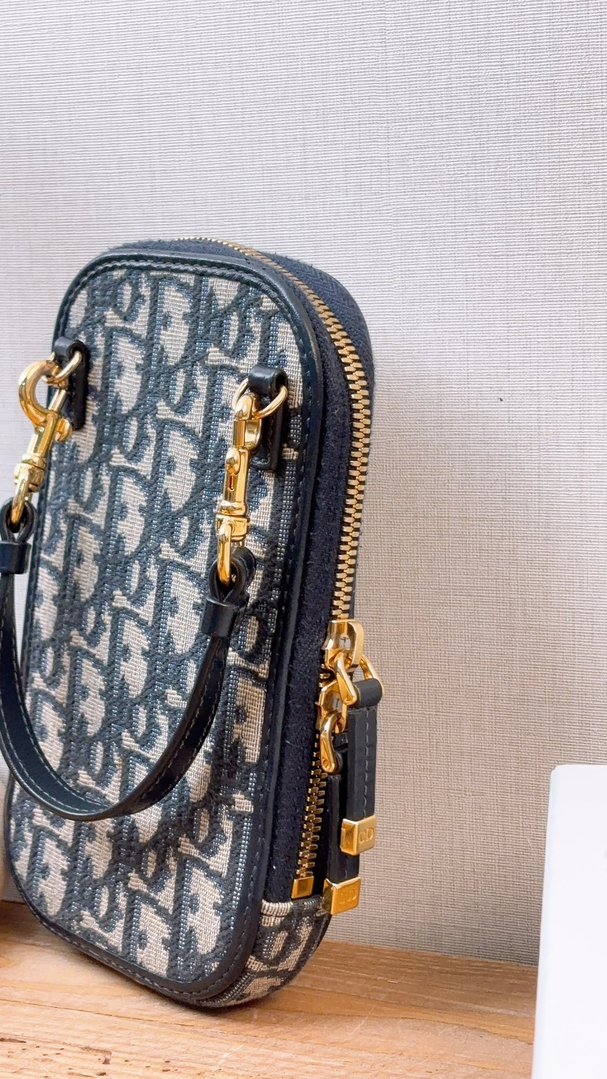 Dior Navy Oblique 30 Montaigne Phone Holder (GHW)