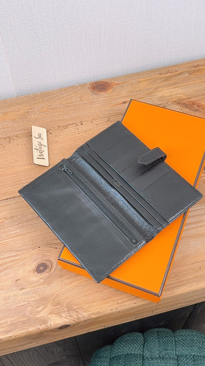 Hermes Black Shiny Croc Vintage Bearn Wallet (GHW)