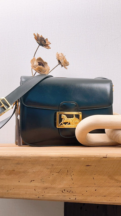 Celine Black Smooth Calfskin Vintage Carriage Shoulder Bag (GHW)