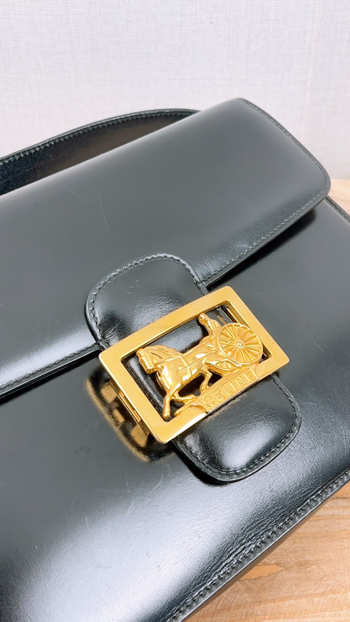 Celine Black Smooth Calfskin Vintage Carriage Shoulder Bag (GHW)