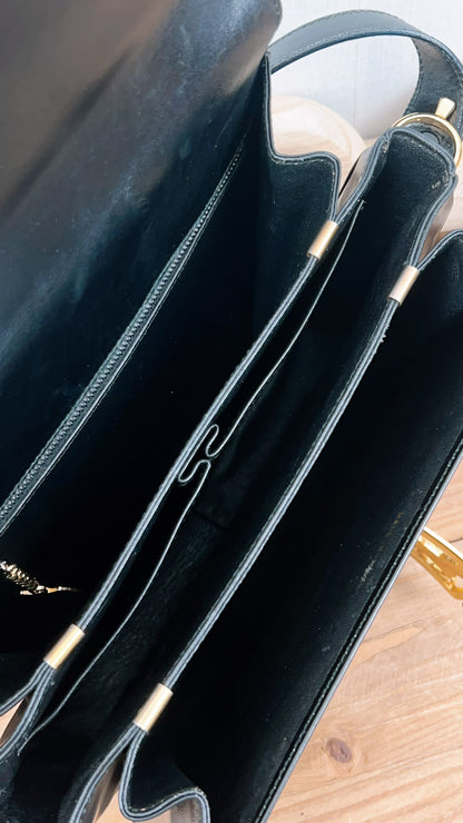 Celine Black Smooth Calfskin Vintage Carriage Shoulder Bag (GHW)