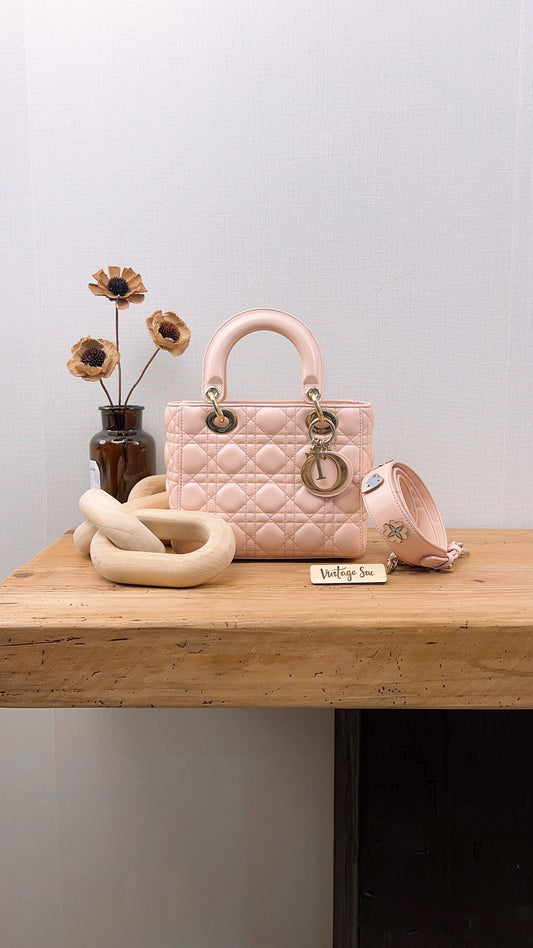 Dior Pink Lambskin Small Lady Dior (GHW)