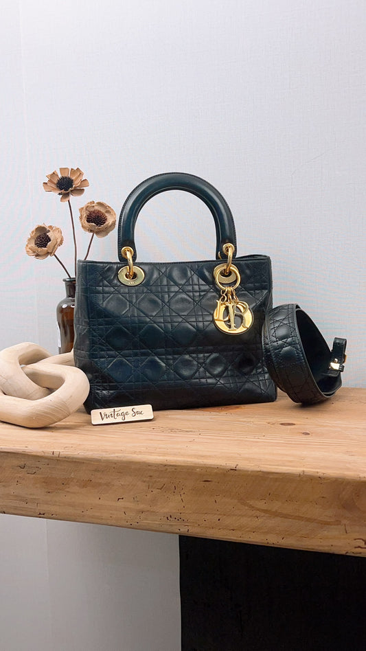 Dior Black Vintage Lambskin Medium Lady Dior (GHW)