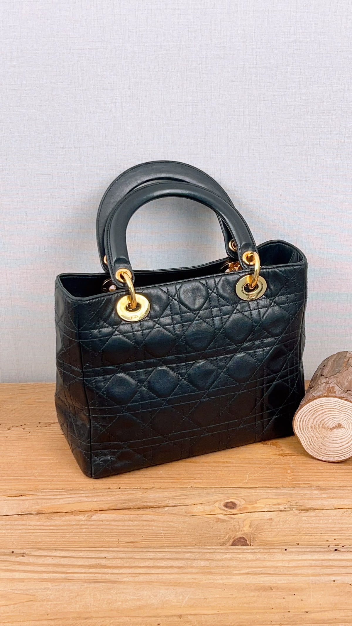 Dior Black Vintage Lambskin Medium Lady Dior (GHW)
