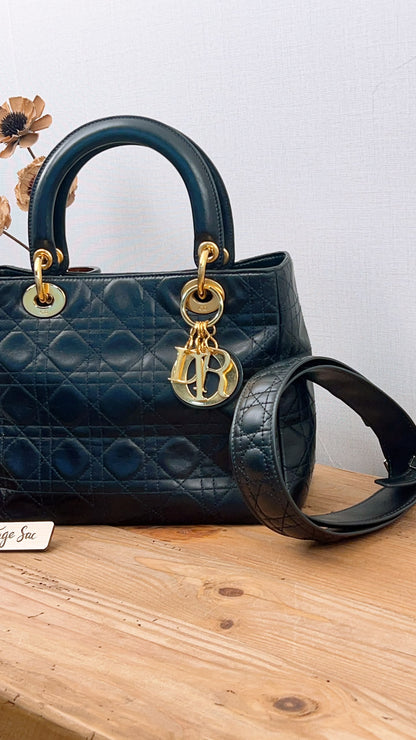 Dior Black Vintage Lambskin Medium Lady Dior (GHW)