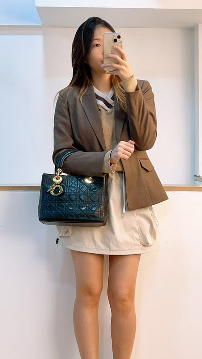 Dior Black Vintage Lambskin Medium Lady Dior (GHW)