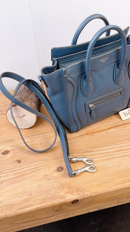 Celine Dark Blue Calfskin Nano Luggage (SHW)